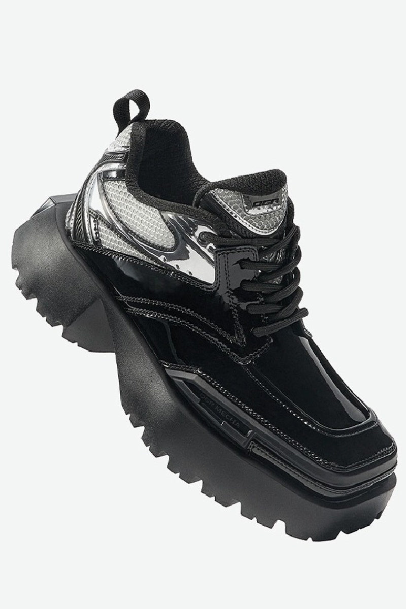 Square-Toe Patent Platform Chunky Sneakers - Skipkicks