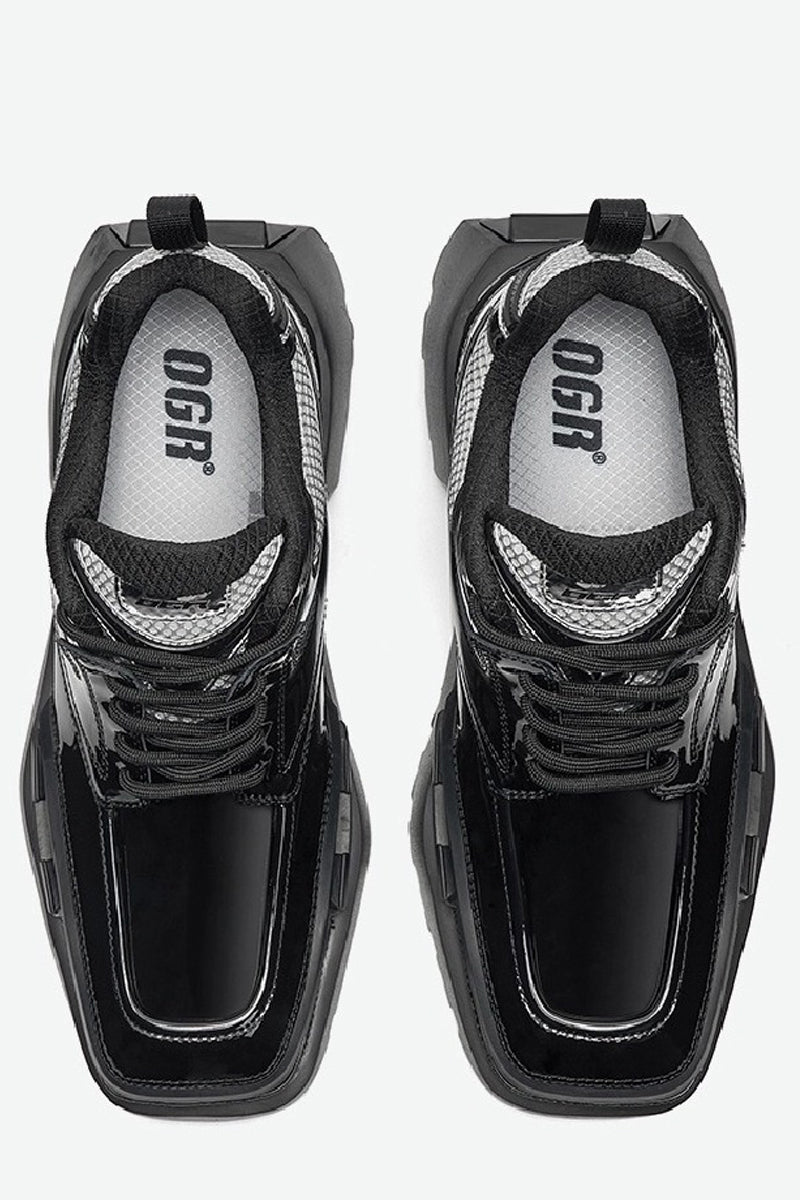 Square-Toe Patent Platform Chunky Sneakers - Skipkicks