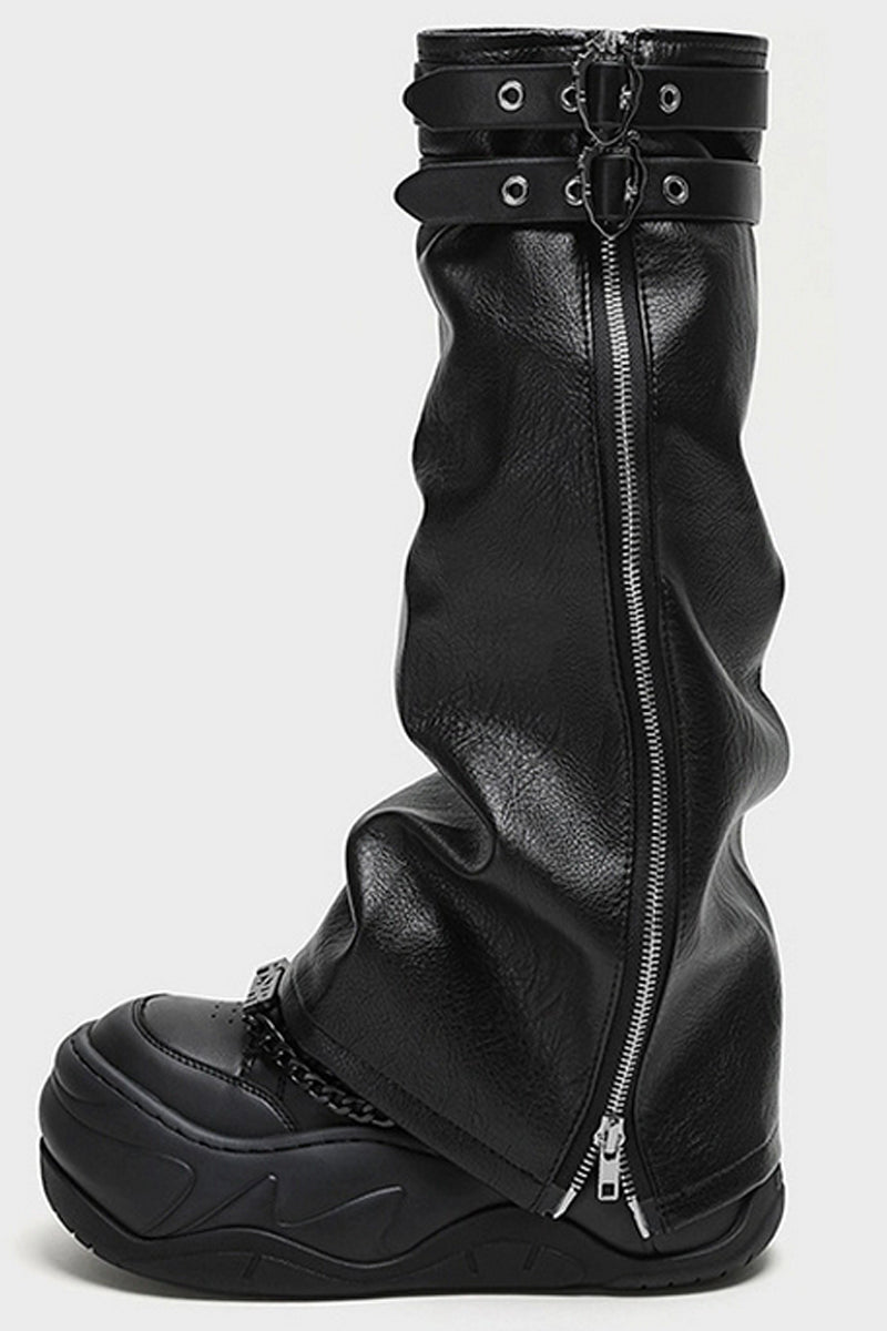 All Black Chain Platform Wave Sneakers - Skipkicks
