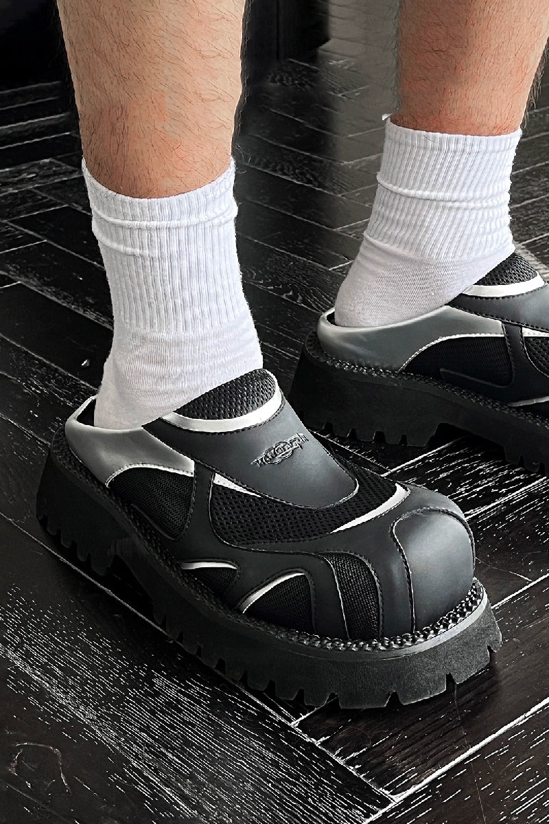 Black and Silver Mesh Platform Slip-Ons - Skipkicks