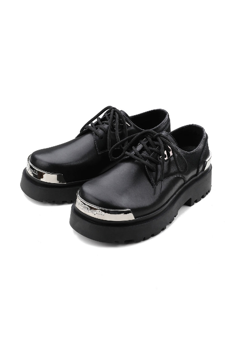 Black Platform Derby Shoes with Silver Metal Toe Cap - Skipkicks