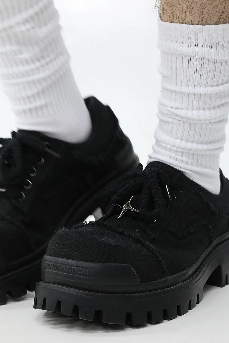 Black Distressed Canvas Platform Sneakers - Skipkicks