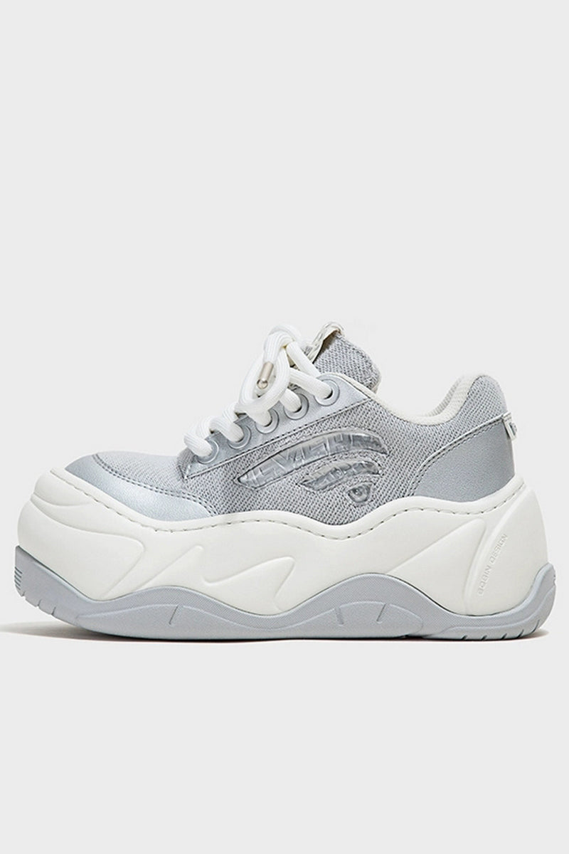 Silver Mesh Platform Wave Chunky Sneakers