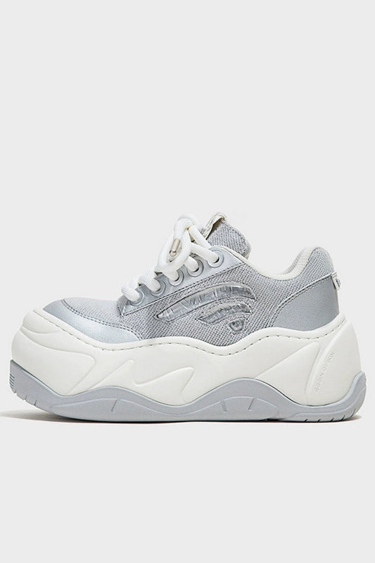 Silver Mesh Platform Wave Chunky Sneakers