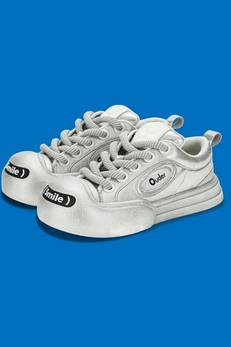 Metallic Silver Platform Canvas Sneakers