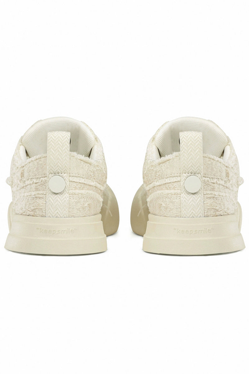 Cream Textured Low-Top Sneaker - Skipkicks