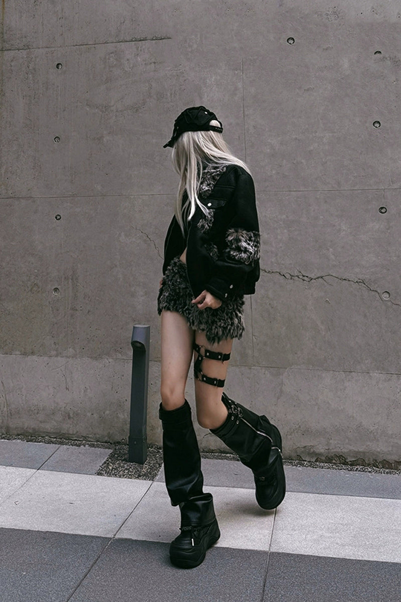 All Black Chain Platform Wave Sneakers - Skipkicks