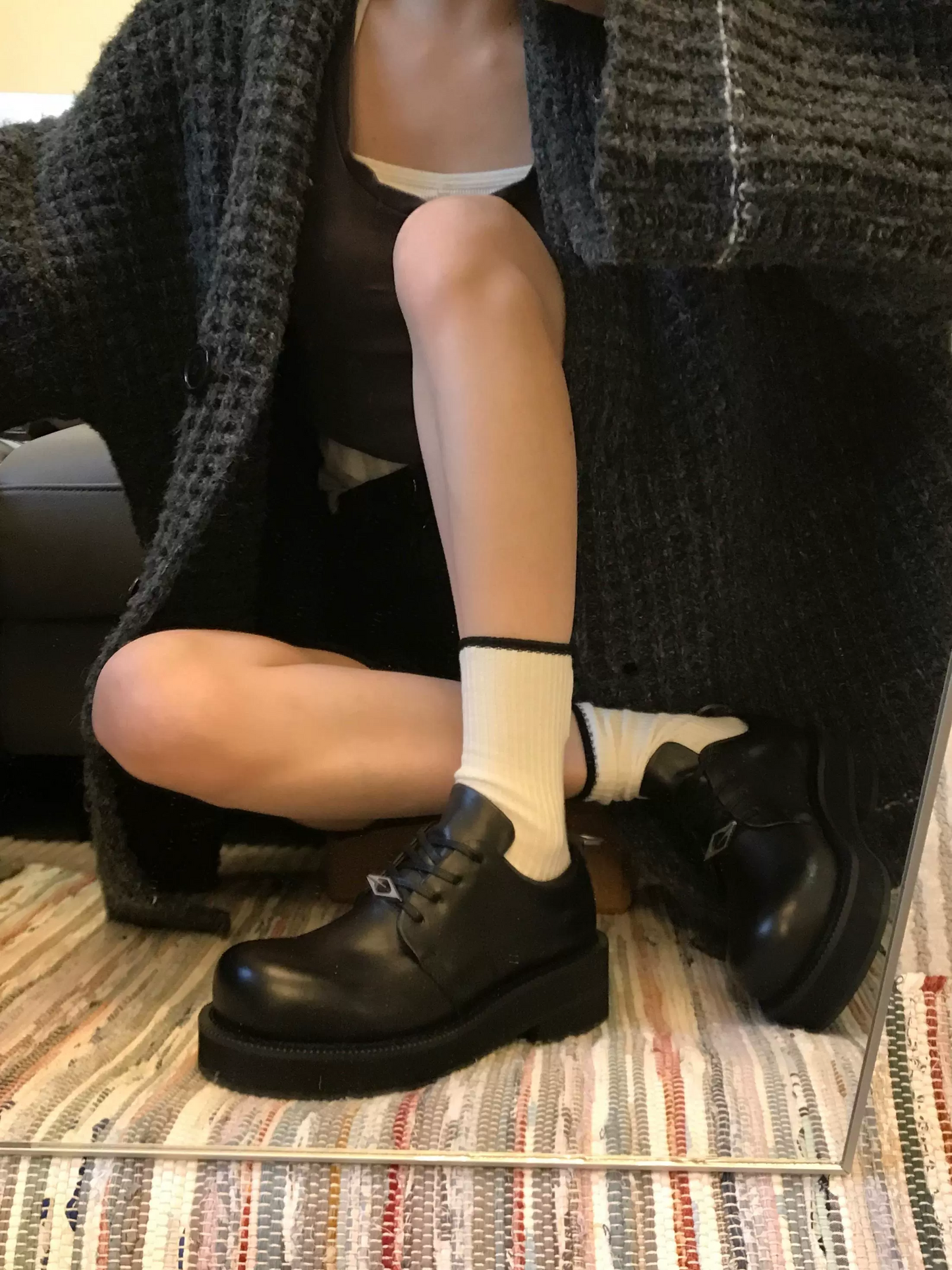 Black Leather Platform Derby Shoes - Skipkicks