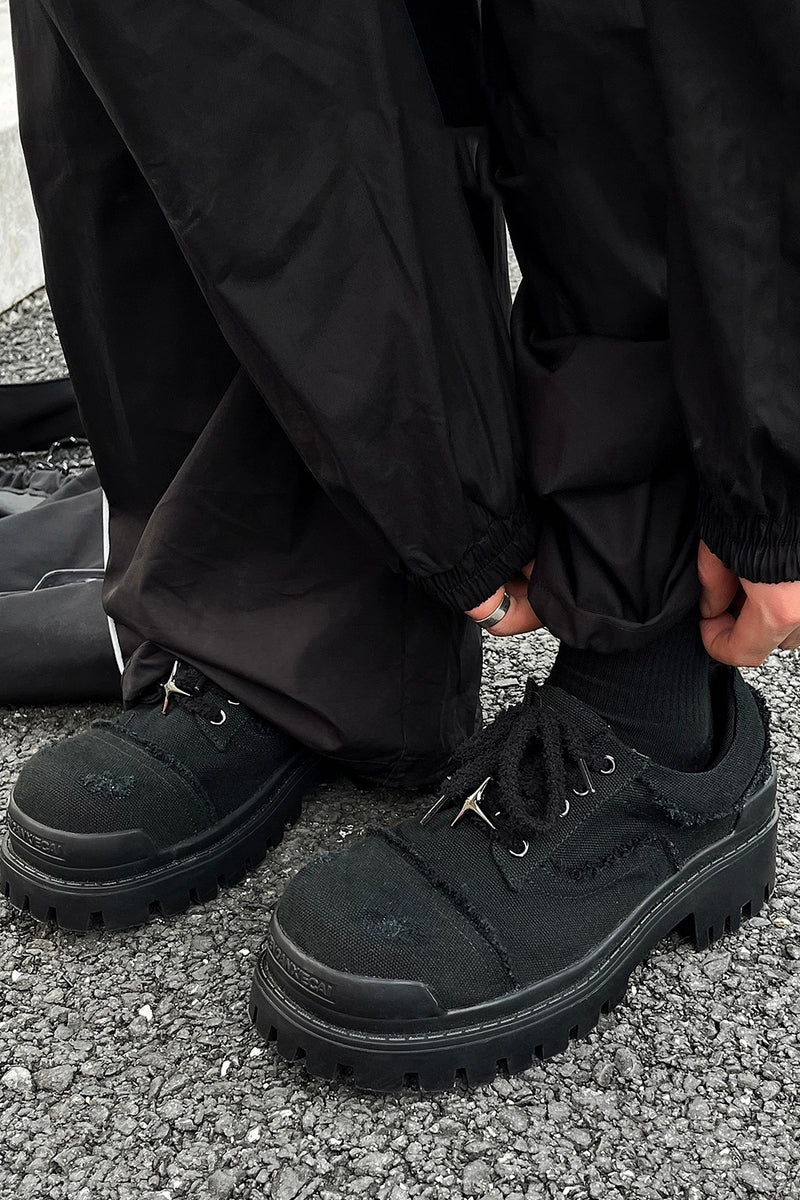 Black Distressed Canvas Platform Sneakers - Skipkicks