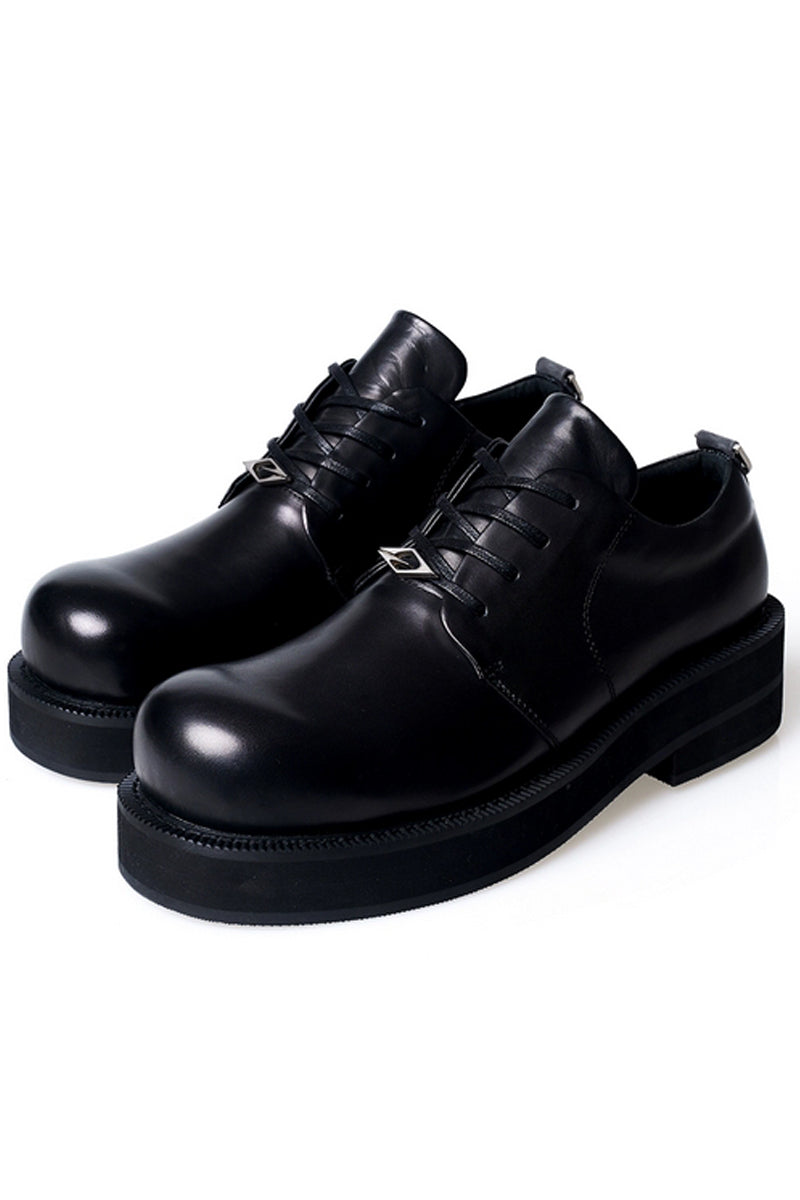 Black Leather Platform Derby Shoes - Skipkicks