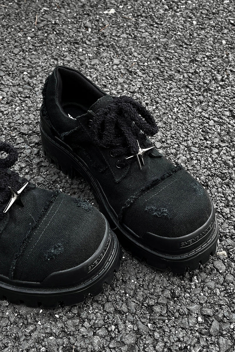 Black Distressed Canvas Platform Sneakers - Skipkicks