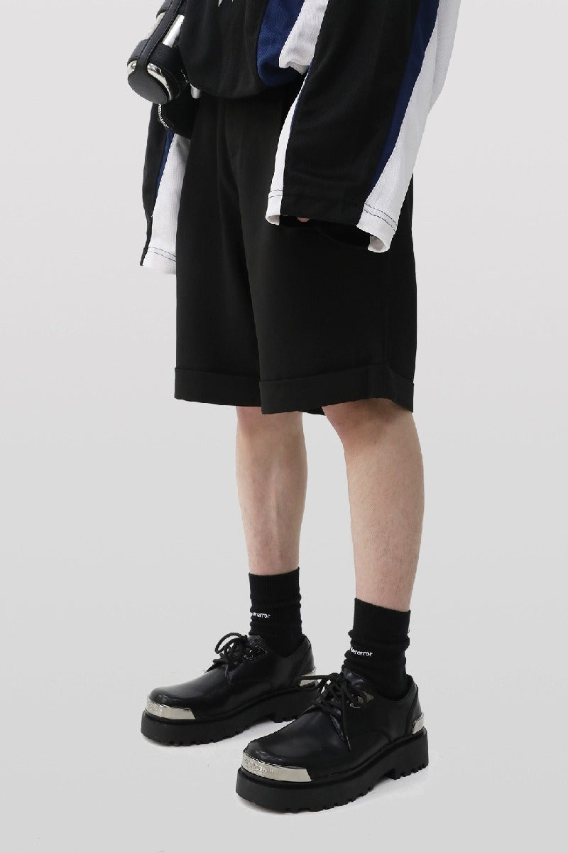 Black Platform Derby Shoes with Silver Metal Toe Cap - Skipkicks