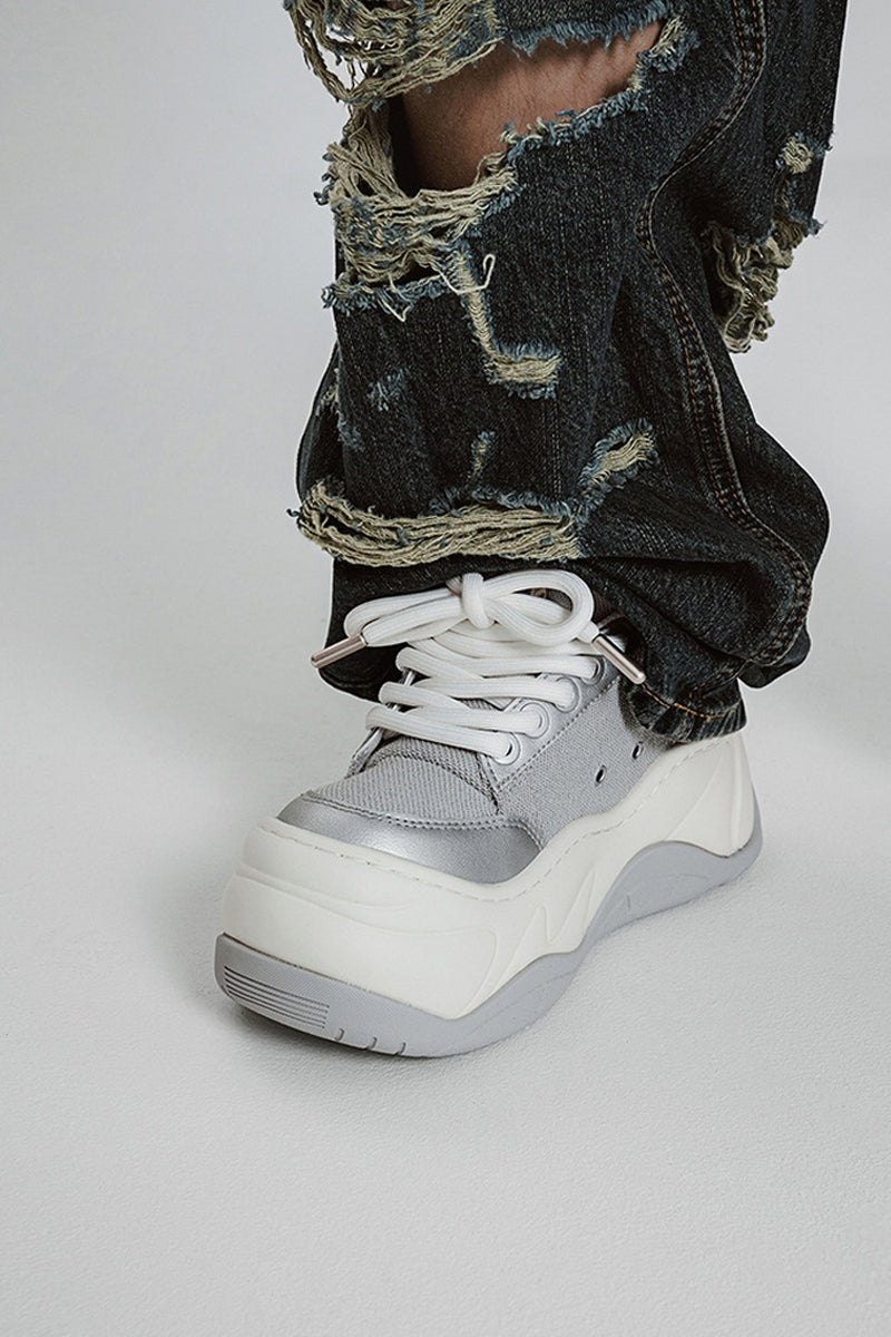Silver Mesh Platform Wave Chunky Sneakers