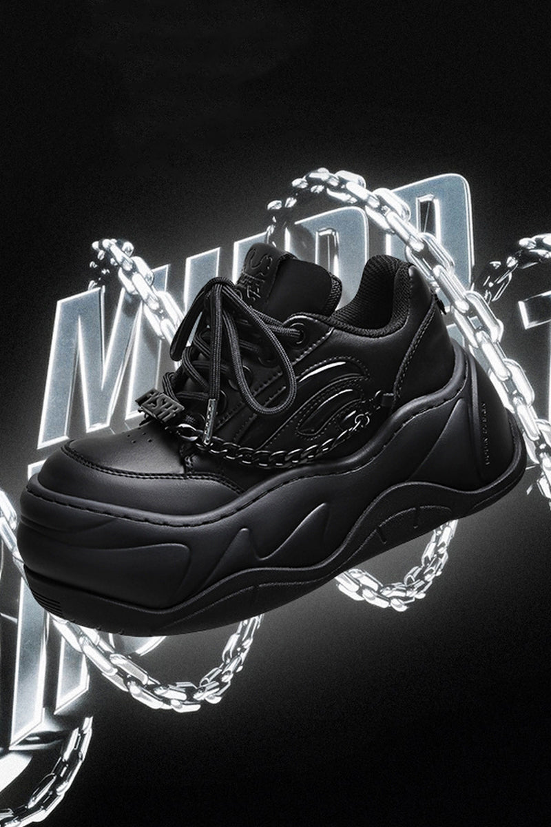 All Black Chain Platform Wave Sneakers - Skipkicks