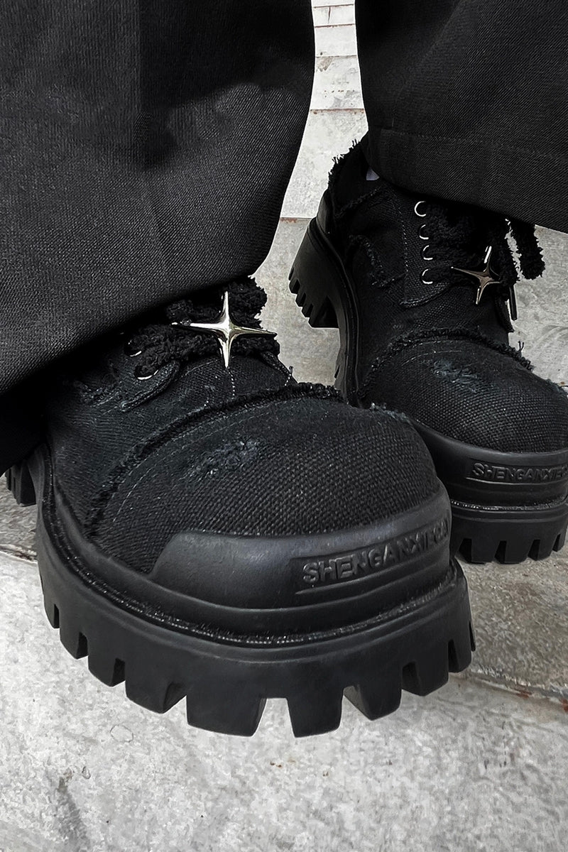 Black Distressed Canvas Platform Sneakers - Skipkicks