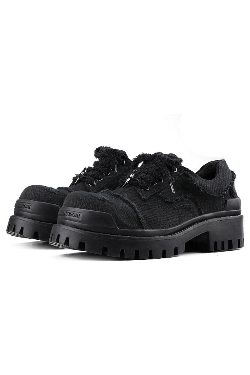 Black Distressed Canvas Platform Sneakers - Skipkicks
