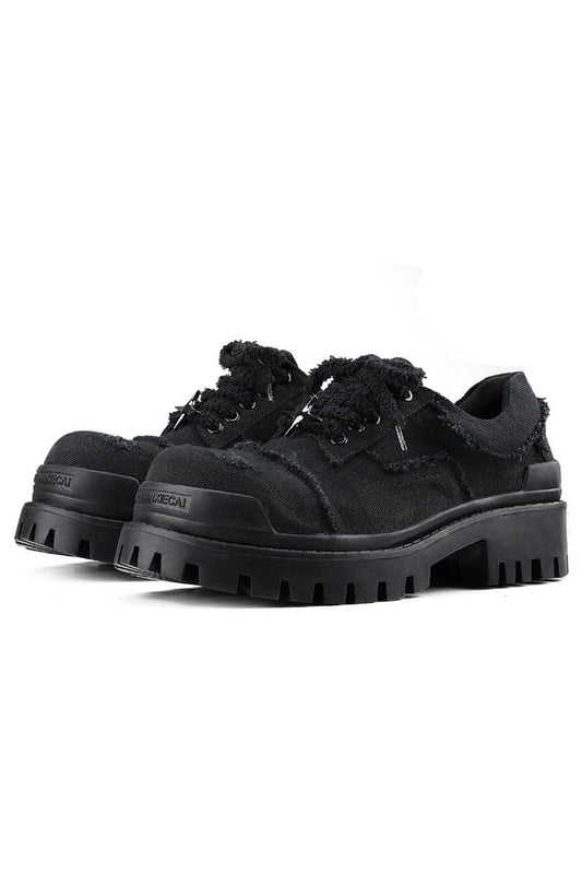Black Distressed Canvas Platform Sneakers - Skipkicks