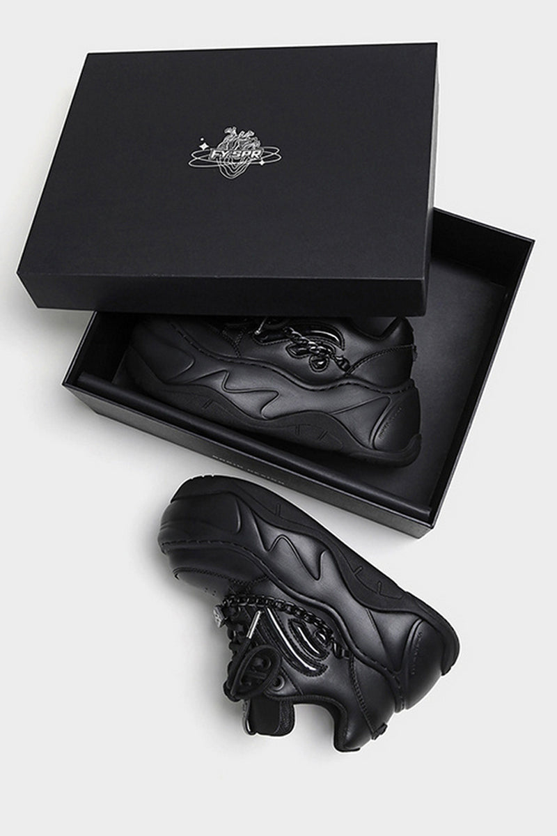 All Black Chain Platform Wave Sneakers - Skipkicks