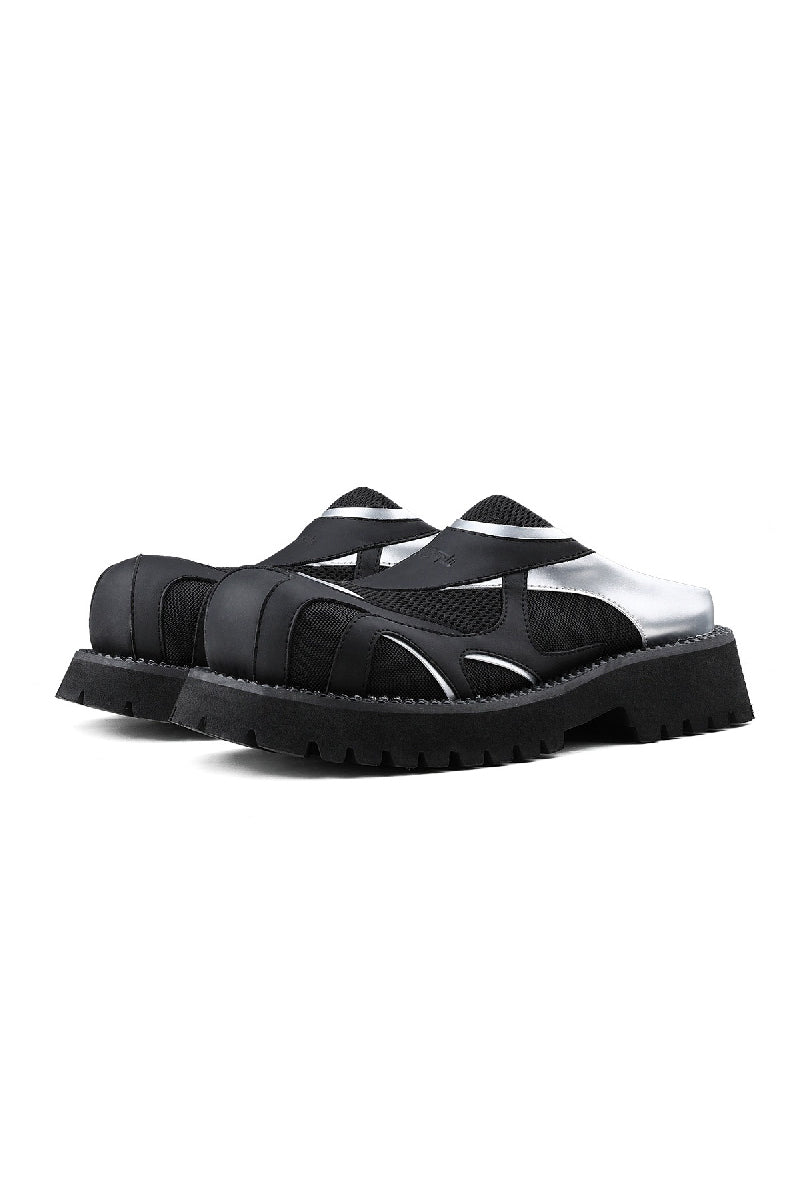 Black and Silver Mesh Platform Slip-Ons - Skipkicks