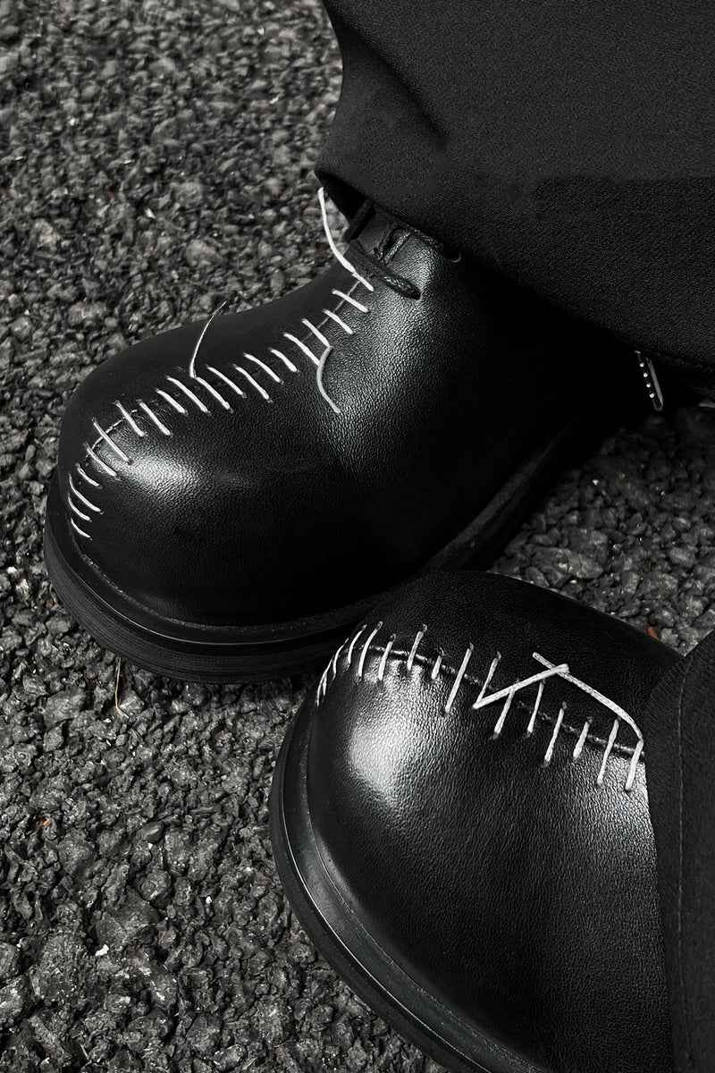 Black Leather Oxford Shoes with Stitch Detail