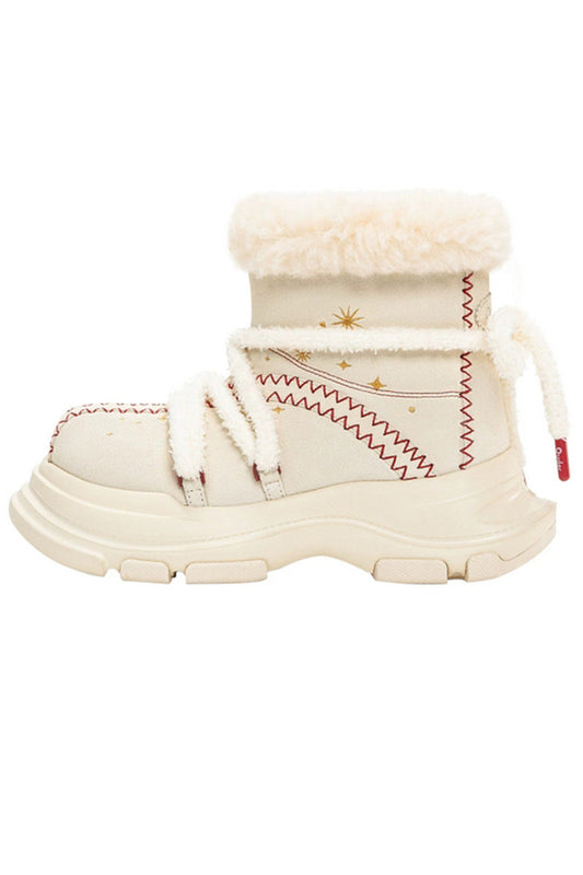 Furry Platform Snow Boots Cream