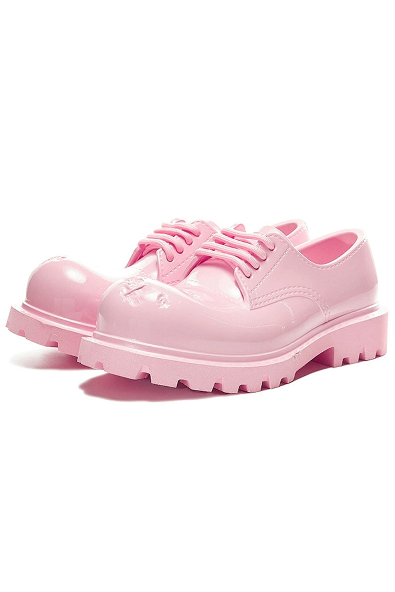 Pink Platform Derby Shoes with Lug Sole - Skipkicks