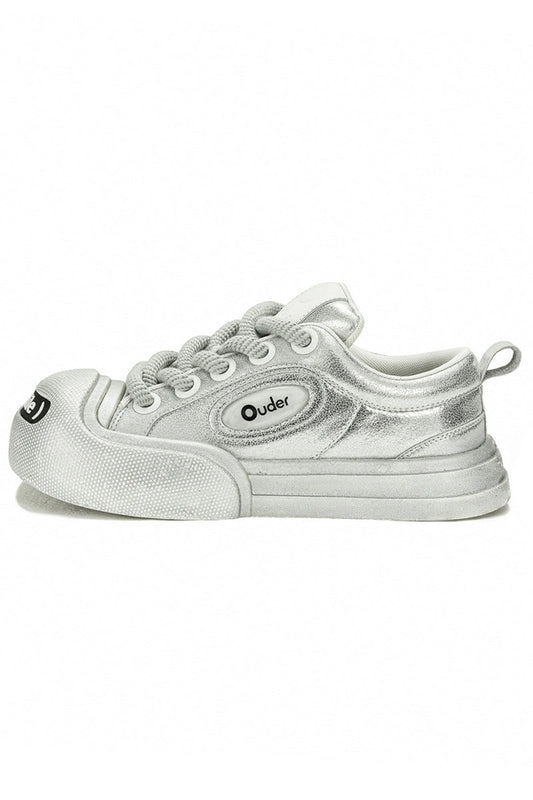 Metallic Silver Platform Canvas Sneakers