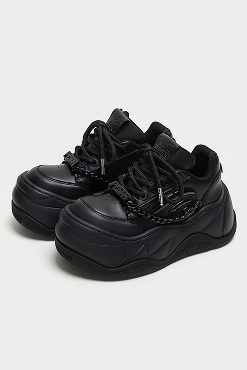 All Black Chain Platform Wave Sneakers - Skipkicks