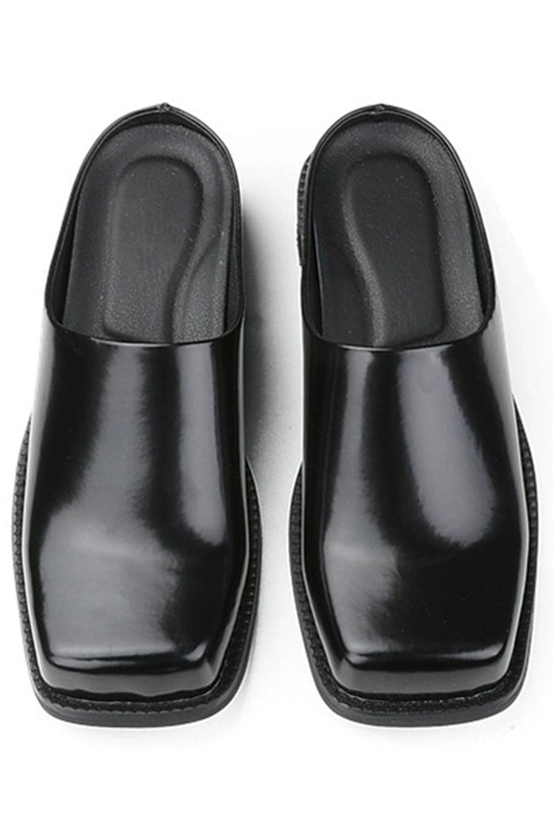 Black Patent Square-Toe Mules - Skipkicks