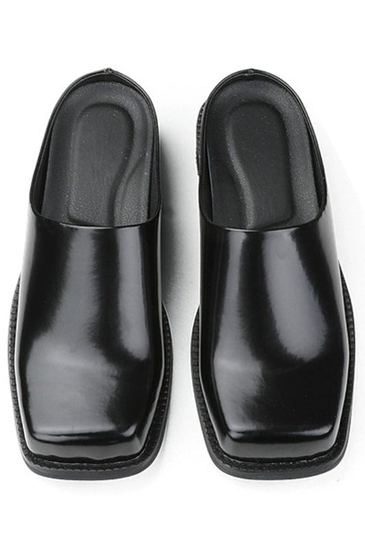 Black Patent Square-Toe Mules - Skipkicks