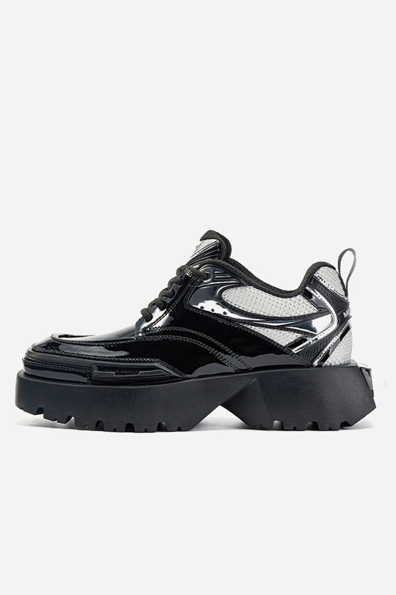 Square-Toe Patent Platform Chunky Sneakers - Skipkicks