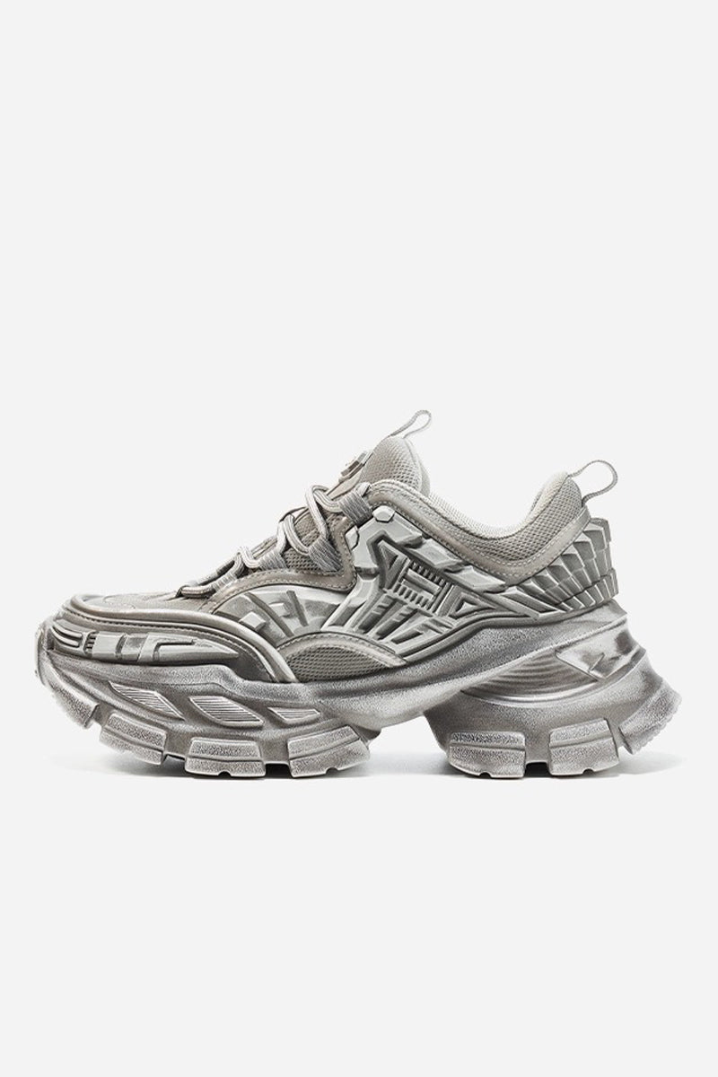 Triple Grey Metallic Platform Running Sneakers - Skipkicks