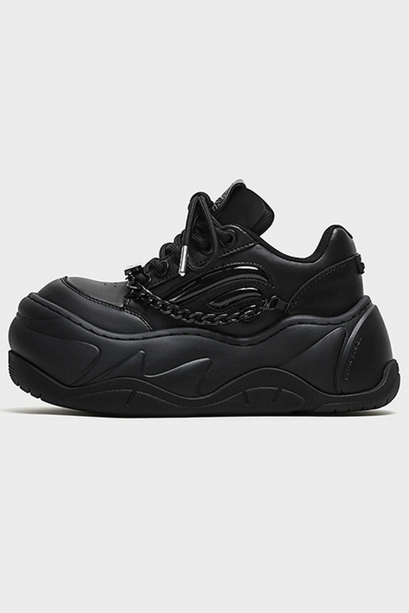 All Black Chain Platform Wave Sneakers - Skipkicks