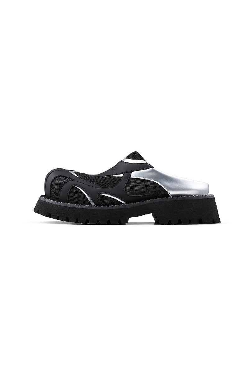 Black and Silver Mesh Platform Slip-Ons - Skipkicks