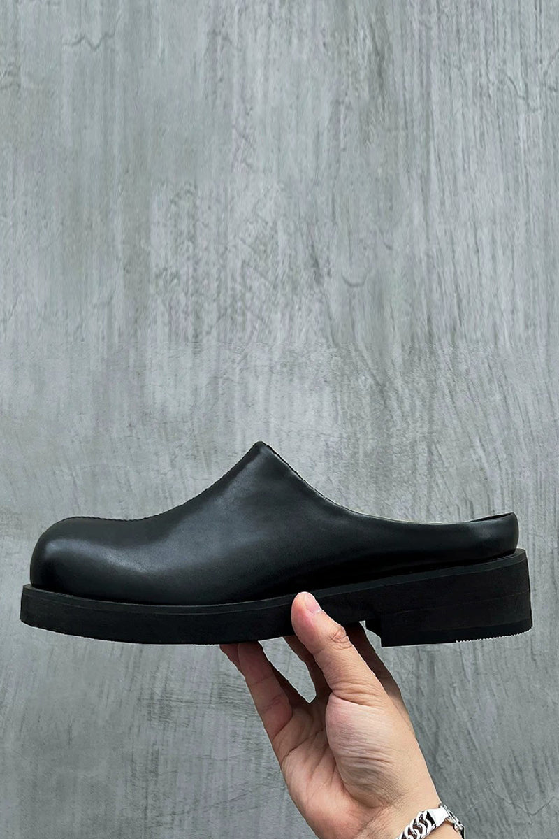 Black Minimalist Leather Mules - Skipkicks