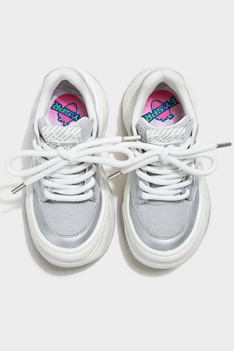 Silver Mesh Platform Wave Chunky Sneakers