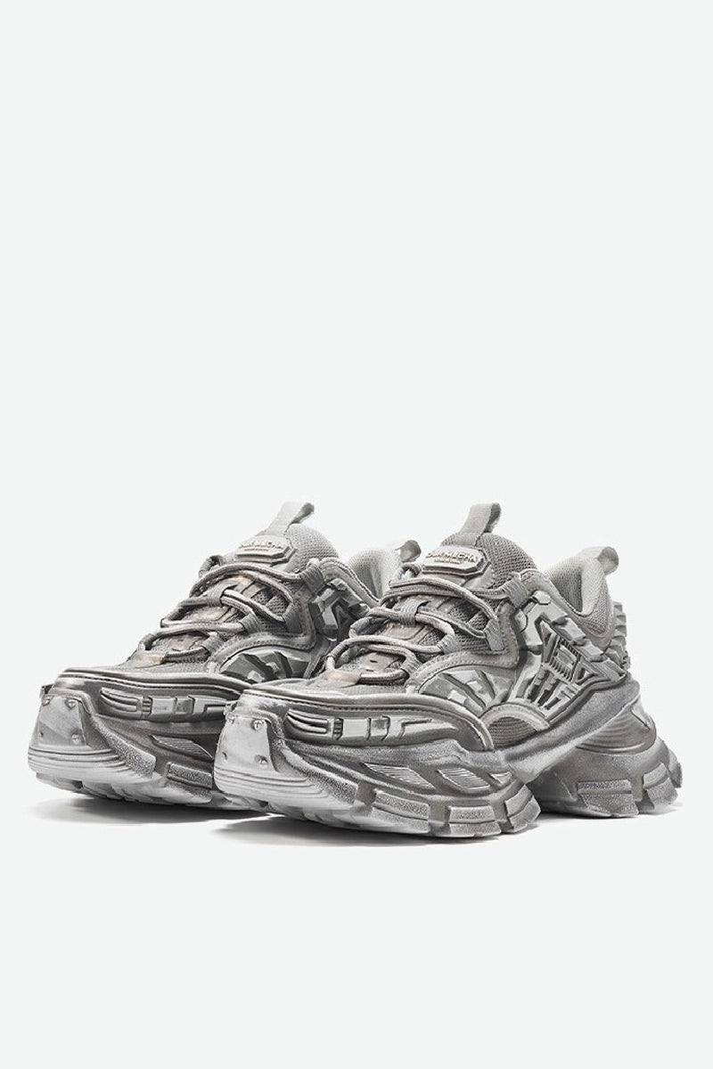 Triple Grey Metallic Platform Running Sneakers - Skipkicks