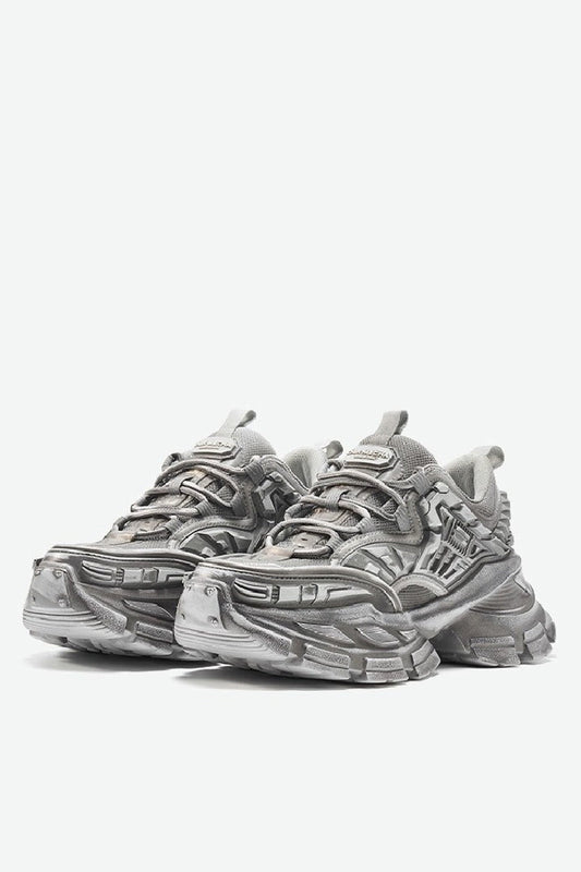 Triple Grey Metallic Platform Running Sneakers - Skipkicks