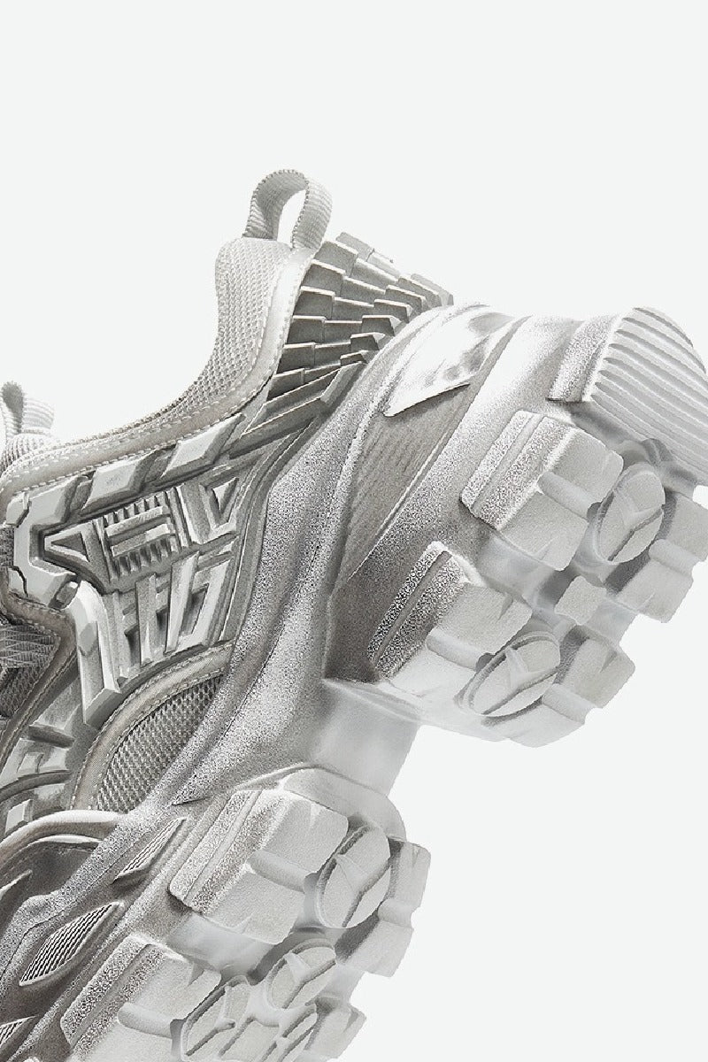 Triple Grey Metallic Platform Running Sneakers - Skipkicks