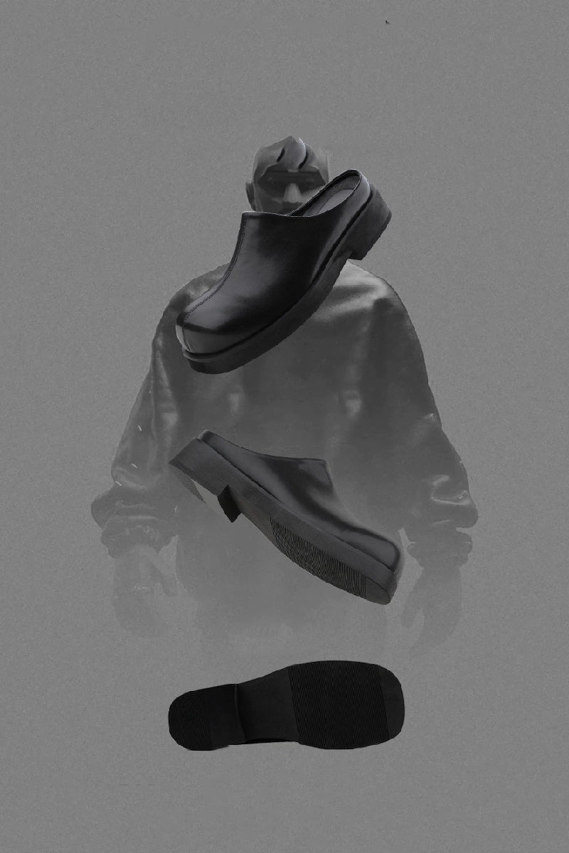 Black Minimalist Leather Mules - Skipkicks