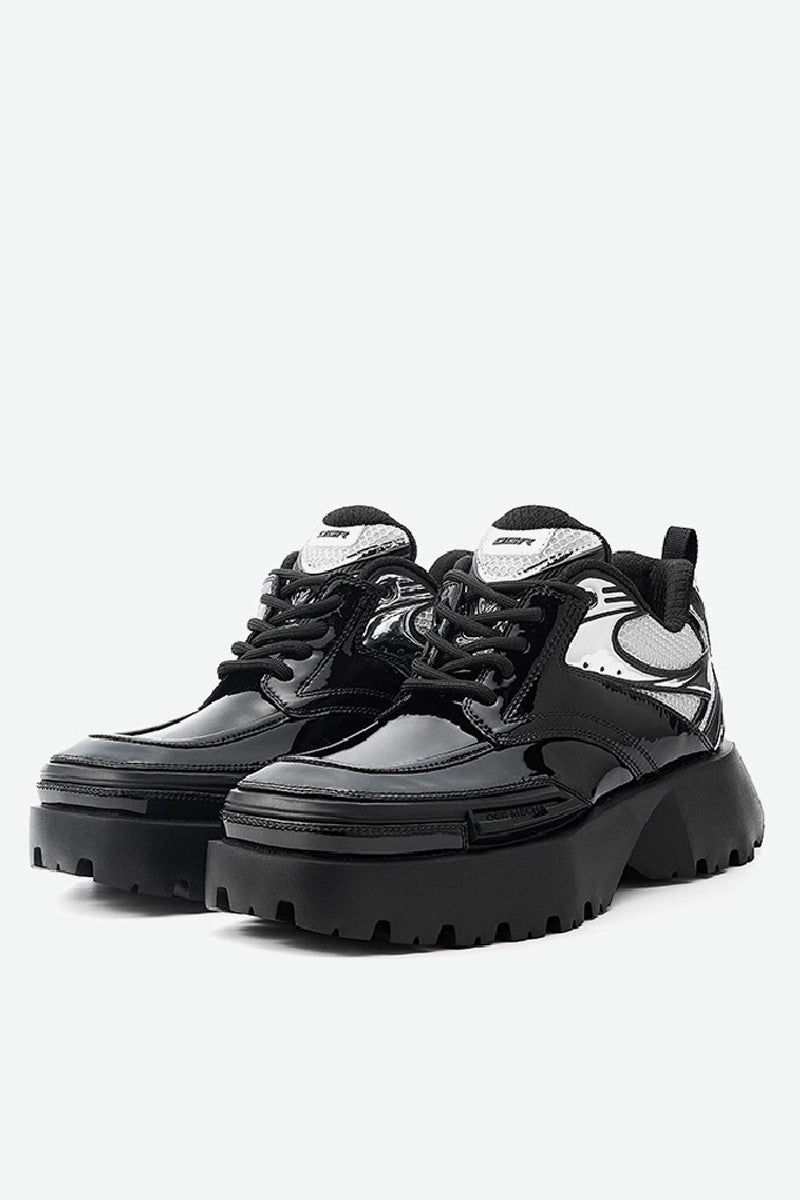 Square-Toe Patent Platform Chunky Sneakers - Skipkicks
