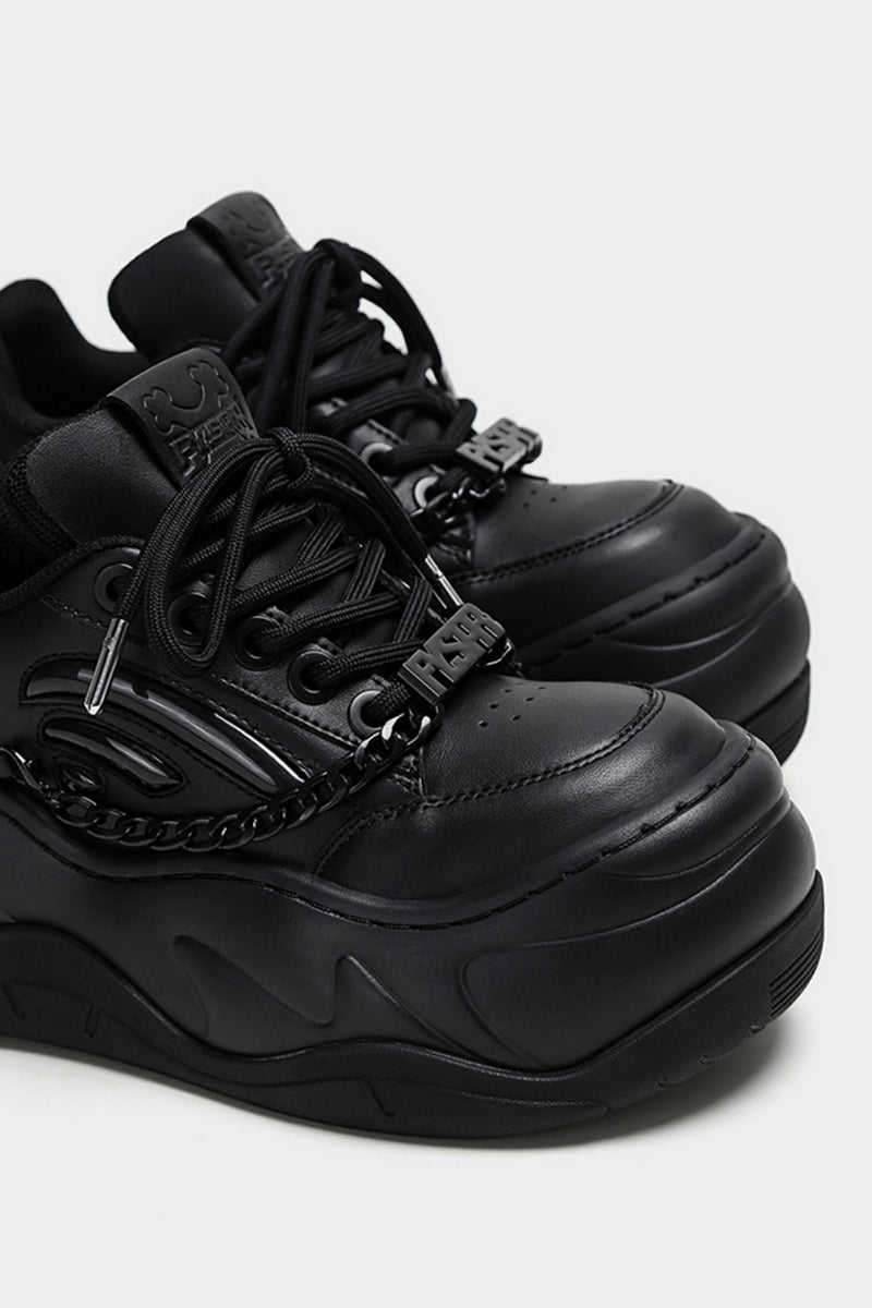 All Black Chain Platform Wave Sneakers - Skipkicks