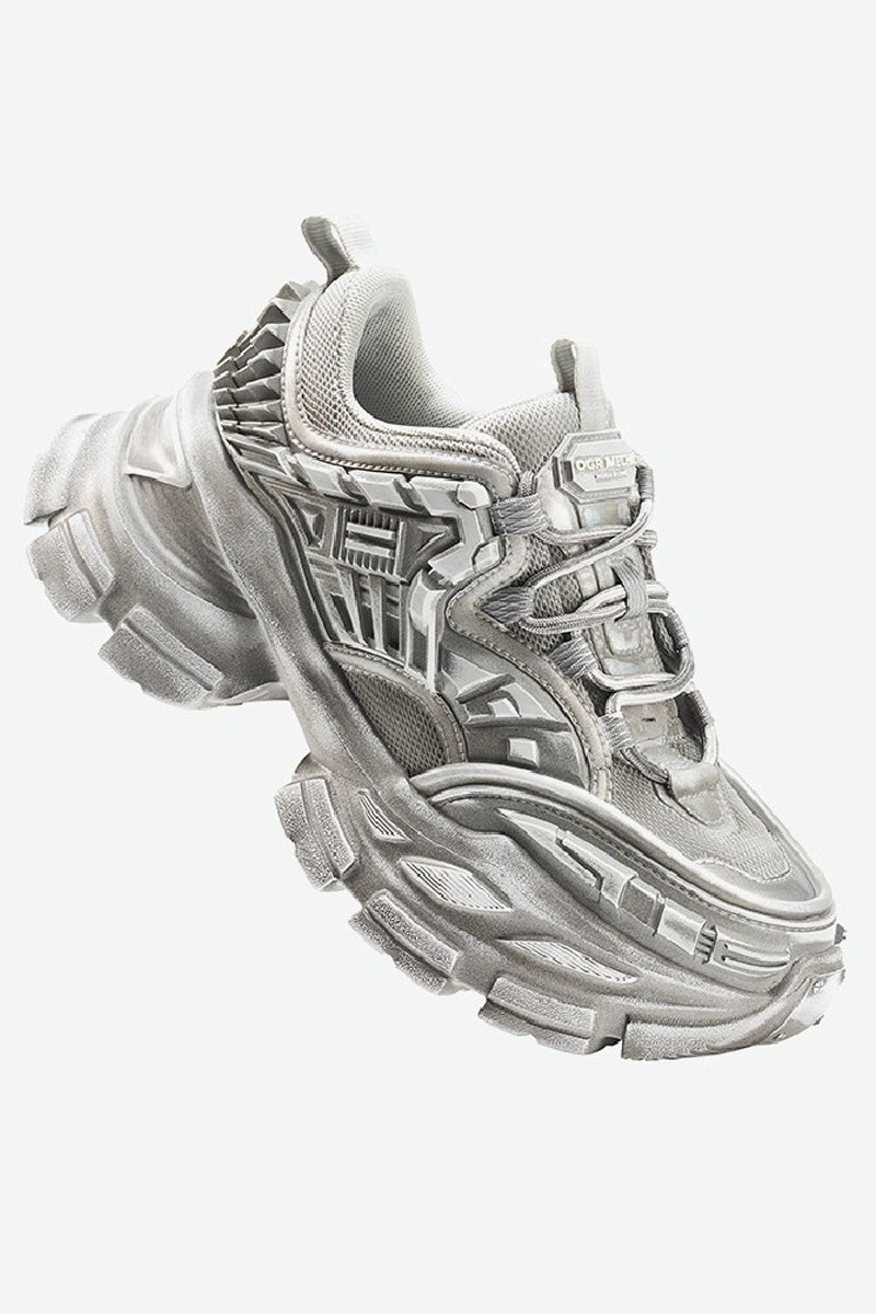 Triple Grey Metallic Platform Running Sneakers - Skipkicks