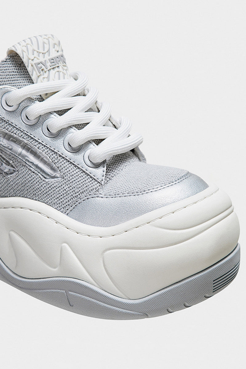 Silver Mesh Platform Wave Chunky Sneakers