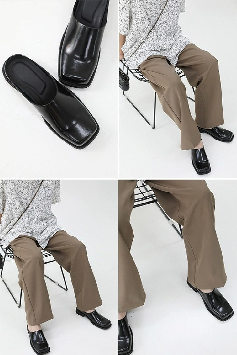 Black Patent Square-Toe Mules - Skipkicks