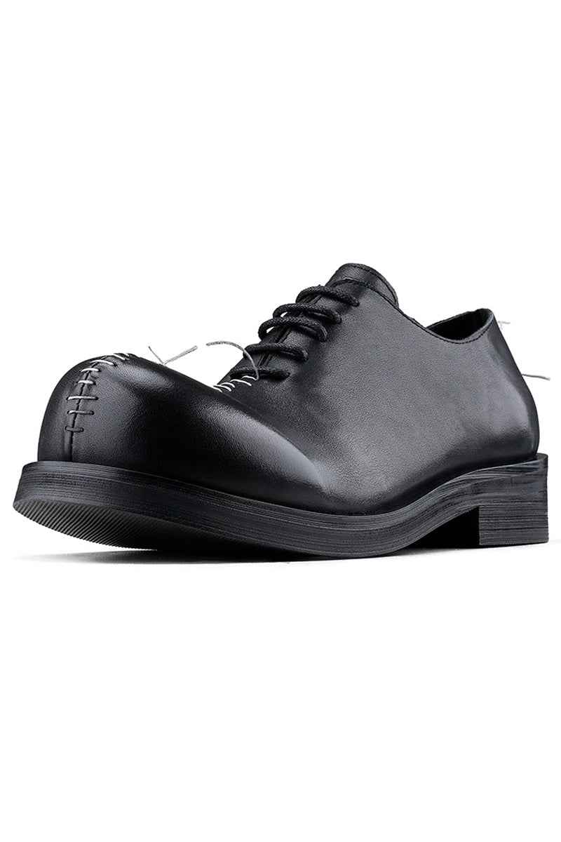 Black Leather Oxford Shoes with Stitch Detail