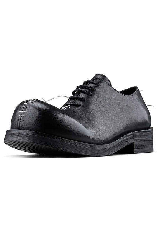 Black Leather Oxford Shoes with Stitch Detail