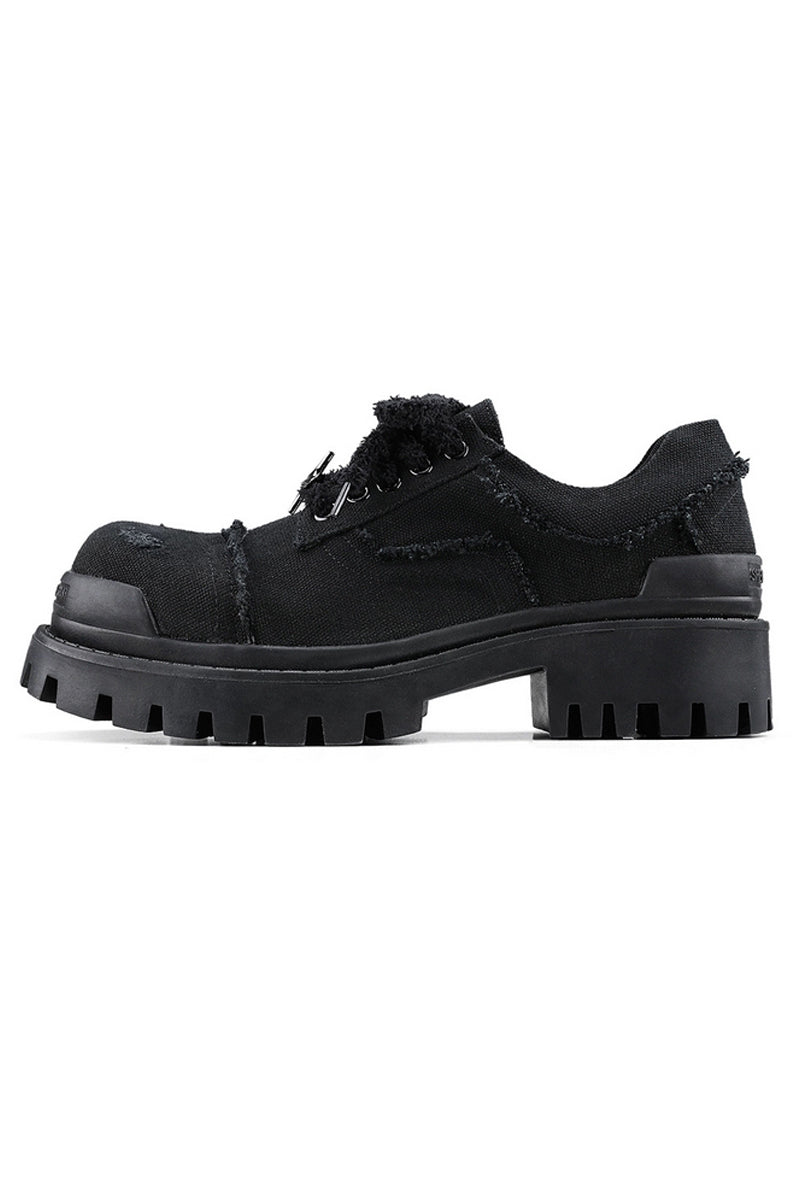 Black Distressed Canvas Platform Sneakers - Skipkicks