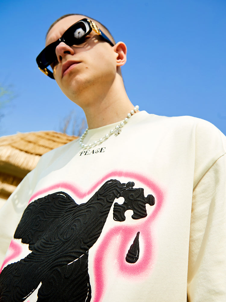Serene Dove Suede-Finish Foam-Print T-Shirt