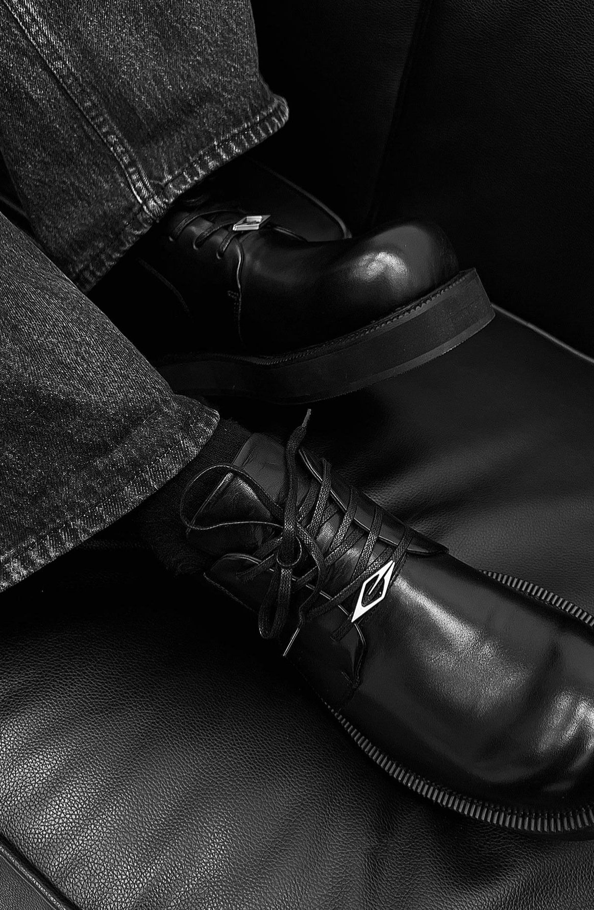 Black Leather Platform Derby Shoes - Skipkicks